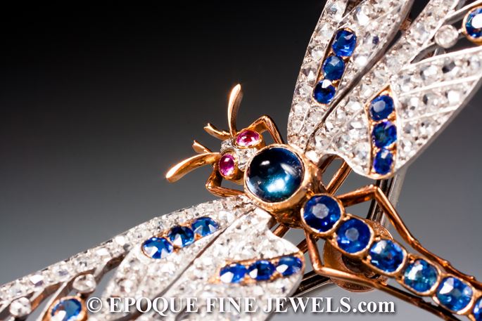 Joseph Nivelon - A magnificent antique sapphire, ruby and diamond dragonfly brooch &#39;en tremblant&#39; | MasterArt